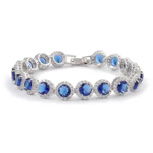 Dazzling Multicolor Cubic Zirconia Round Halo Bracelet, Colored Gem Stones, Adjustable Design, and Unique Patterns