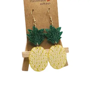 Glittery Pineapple Earrings Large Hook Earrings Made of Plastic for Special Occasions & Everyday Wear Lightweight Comfortable Statement Piece