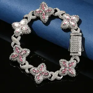 Hip-Hop Style Infinity Four-Leaf Clover Bracelet, Copper Inlaid with Colorful Zircon, Street Trendy Unisex Versatile Fashion Accessory