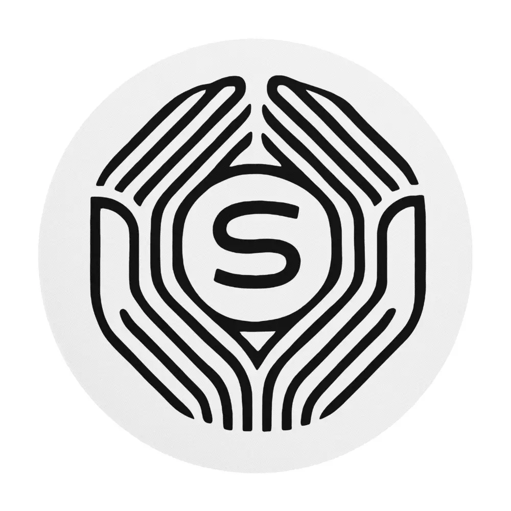 White Round mouse pad with Black Logo
