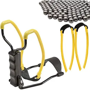 Folding Slingshot Set with 2Pcs Replacement Bands, 100Pcs Steel Balls and Wrist Guard, Portable Catapult for Jungle Hunting Outdoor Competitive Game Toys