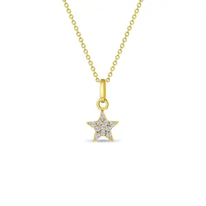 14k Gold Tiny CZ Encrusted Star Clear Baby / Toddler / Kids Pendant/Necklace