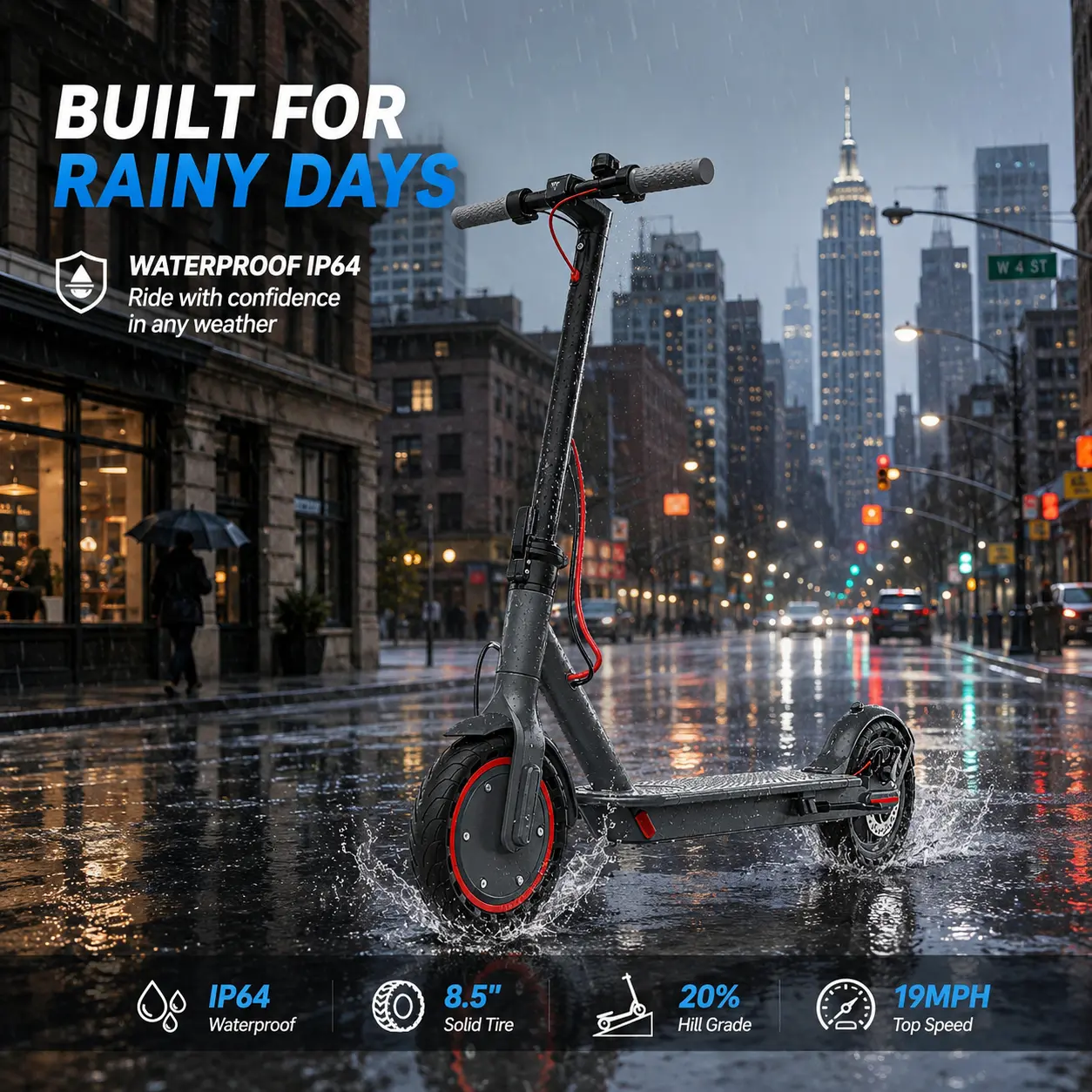 SummerWins ESBS Adult Foldable E-Scooter | 750W Peak Motor, 22MPH Top Speed, 10.5Ah/22.5Ah Dual Batteries, 20-60 Mile Range, IP64 Waterproof, Smart APP & Dual Brake