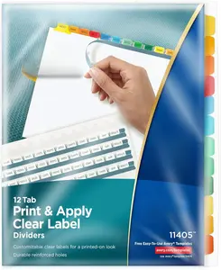 Avery 12 Tab Dividers for 3 Ring Binder, Easy Print & Apply Clear Label Strip, Index Maker Customizable Multicolor Tabs, 5 Sets (11405)