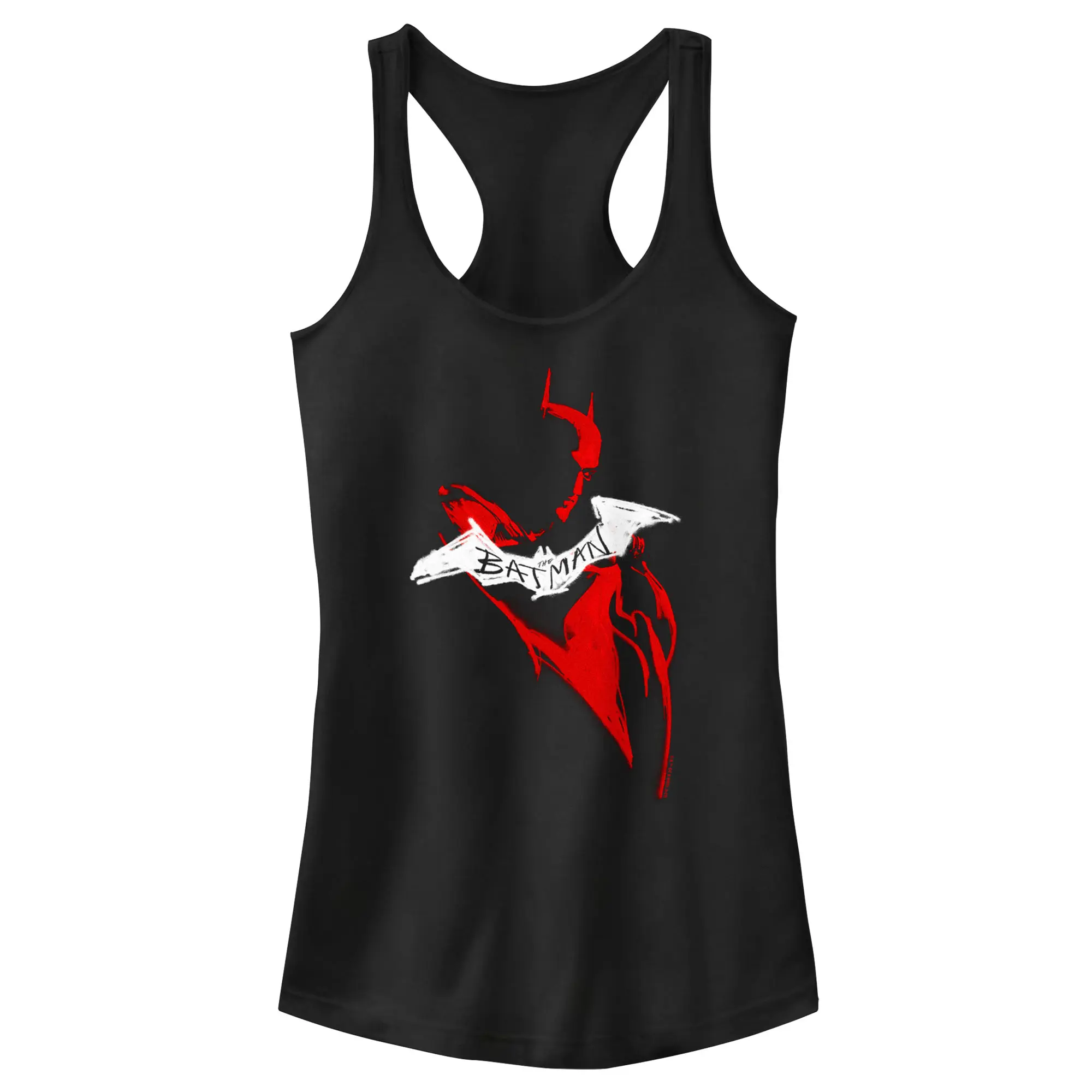 Juniors Womens The Batman Artistic Red & White Graffiti Racerback Tank Top