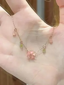 Fashion Sweet Cherry Blossom Pendant Necklace, Elegant Design for Women, Trendy Party Jewelry, Versatile All-Season Accessory