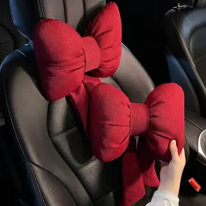 2pcs  Cute Interior Bowknot Head Pillow, Car Neck Pillow,Universal Anti-Fatigue Car Headrest, Neck Cushion Pillows, Car Accessories