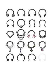 20Pcs Gold Septum Rings 16G Small Septum Jewelry Surgical Steel Septum Clicker Dangle Nose Rings Hoops for Women Men Cute Star Bee CZ Heart Butterfly Chain Septum Rings Septum Piercing Jewelry