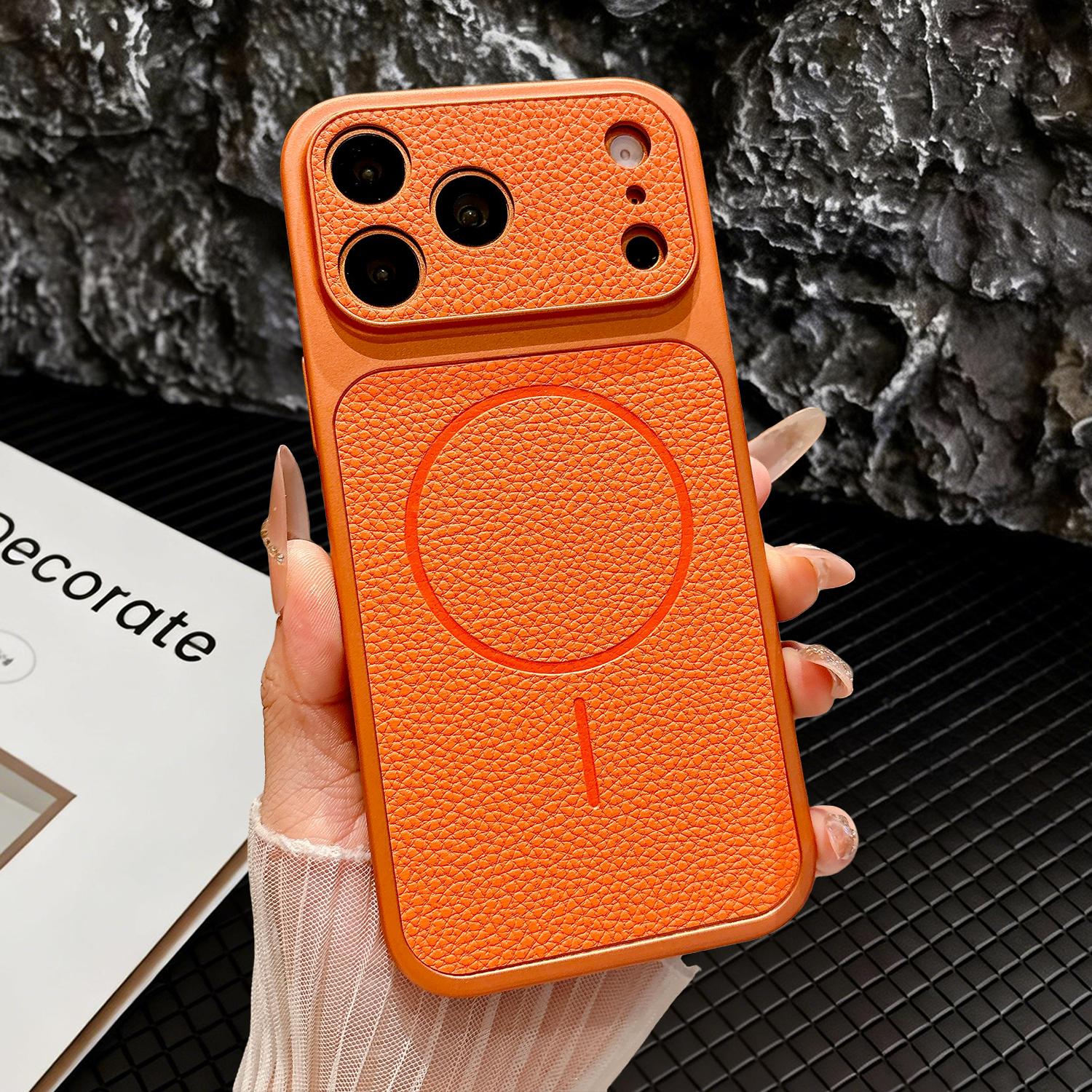 [Free!!Ship!] Matte PU Texture Leather Phone Case for iPhone 17 Pro Max 16 15 14 Mag Safe Military Grade Drop Shockproof Protective Phone Cover