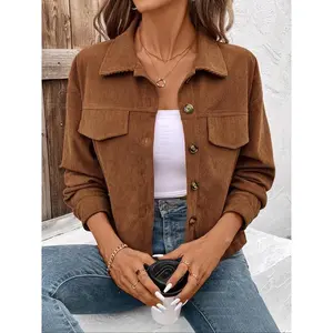 Women’s corduroy jacket — elegant, fashionable, lightweight outerwear with a collar and front button closure, suitable for all seasons; women’s top for everyday wear