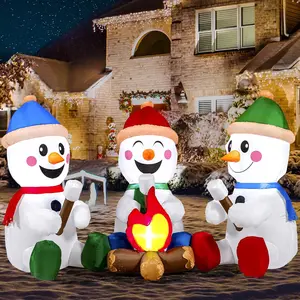 6 FT Long Christmas Inflatable Snowman with Campfire, 3 Pack Small Snowman with Built-in LEDs Christmas Blow Up Yard Decoration with Light for Xmas Party Outdoor, Garden, Lawn Winter Decor