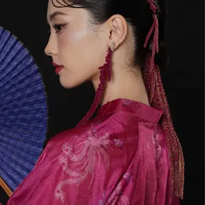 "Thy Loan" Ao dai Set - Wormsilk Organza in Magenta