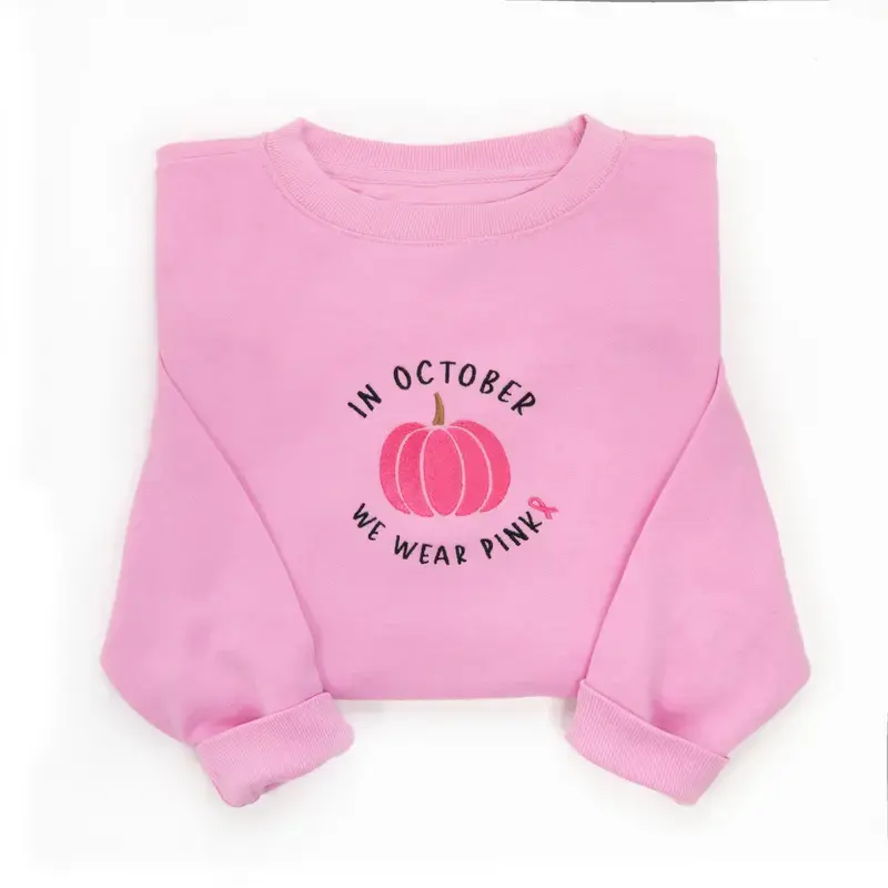 Love in Faith In October We Wear Pink Sweatshirt – Breast Cancer Awareness Pink Pullover, Unisex True to Size Cozy Fleece