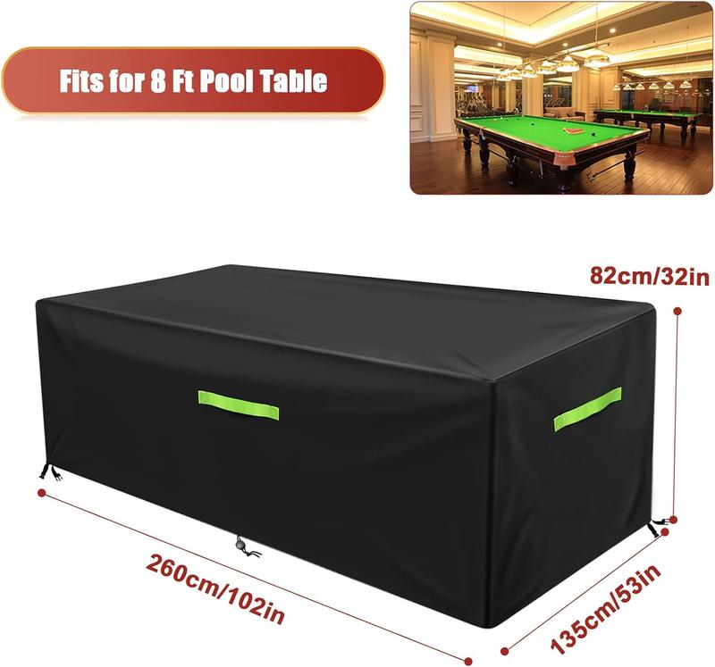 GEMITTO Pool Table Cover, Billiard Table Covers with Handles Buckles Drawstring — Indoor Outdoor Pool Table Cover Waterproof for 7/8/9 FT Pool Table Snooker Billiard Table (102 x 53 x 32 in - Black)