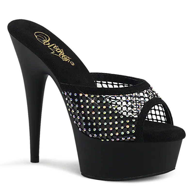 Pleaser Women's Black Suede Rhinestone Platform Sandals - 6-inch Heel, 1 3/4-inch Platform, Peep-Toe, Chunky Heel, All Seasons Elegant Women's Heeled Shoes