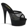Pleaser Women's Black Suede Rhinestone Platform Sandals - 6-inch Heel, 1 3/4-inch Platform, Peep-Toe, Chunky Heel, All Seasons Elegant Women's Heeled Shoes