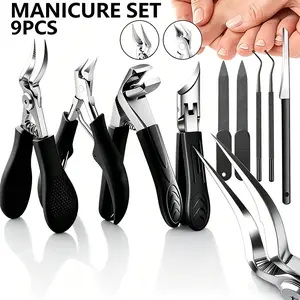 9PCS Stainless Steel At Home Nail Care Set - Wide-Jaw Opening Clippers, Precise Cutting Tools for Ingrown, Thick Nails, Professional Manicure & Pedicure Supplies