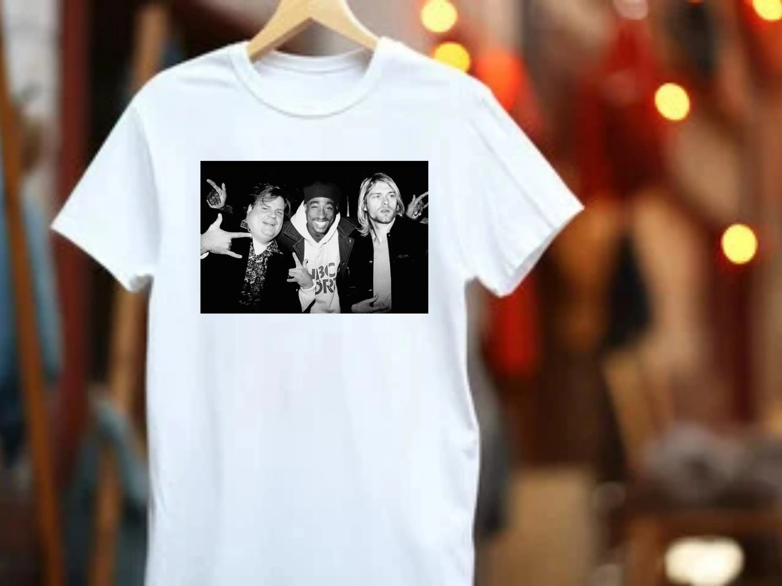 Chrisss Farleyyy Tupaccc Shakurr and Kurtt Cobainn partying Unisex Men's Cotton Crew T-shirt Vintage 90s streetwear hip hop best seller 2paccc