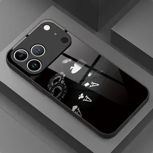 Phone Case - 1pc Black And White Minimalist Poker Pattern HD Glass Phone Case for iphone17 17Air 16 Pro 15 Promax 14 Plus 13 12 11