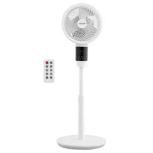 VEVOR 9-Inch Pedestal Fan, Summervibes,Summervibes, 80° Oscillating Standing Floor Fan with Quite DC Motor, Remote Control, 9 Speeds & 4 Smart Modes, 24H Timer, Adjustable Height, for Home, Bedroom, Living Room, White