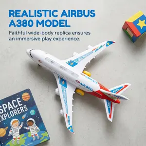 Electric A380 Airplane Toy for Kids, Bump & Go Auto Turn, with Lights, Realistic Sounds, Aircraft Model (Electric Remote Control Toy)