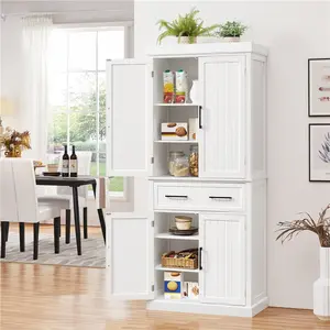 【2 Packages Delivery】Yaheetech 72.5″ Kitchen Pantry Cabinet Tall Pantry Cupboard with Doors and Adjustable Shelves Freestanding Storage Cabinet for Dinning Room Living Room