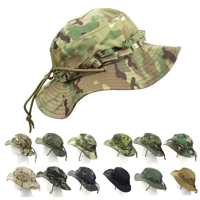 Lightweight Sun Hat - Unisex Tactical Camouflage Boonie Cap, Polyester-Cotton Material, Foldable with Pocket for Outdoor Fishing, Hiking