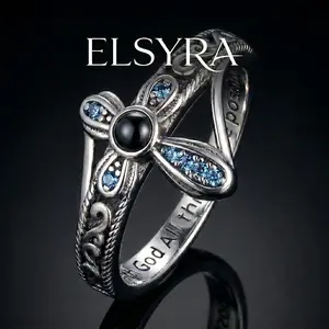 S925 Sterling Silver Faith Cross Ring, Midnight Black & Blue Stones, Hidden Inscription "With God All Things Are Possible". Meaningful Christian Jewelry, Perfect Mother's Day Gift for Strength & Encouragement. Antique Gothic Aesthetic Statement Ring