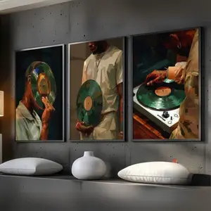 Set of 3 Black Man DJ Wall Art Prints, Printable Vinyl Record Turntable Graphic Art, Hip Hop Hypebeast Paper Decor, Vintage Photo Paper Hand-Tape Artistic Ornaments for Music Lovers, Y2K Room Decor, Artwork, Decoration