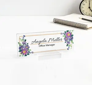 Personalized Desk Name Plate, Custom Acrylic Office Gift, Name Plate for Desk with Wooden Base, Graduation, Gift for teachers - PINKSWAVE