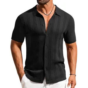 COOFANDY Men's Knit Shirts Short Sleeve Casual Button Down Polo Shirt Summer Beach Vacation Shirts