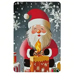 Christmas Tin Wall Art Santa Claus with Gift Box Snowflake Metal Decor for Holiday Home Indoor Outdoor No Power Needed