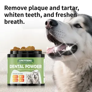 PETITRINU Pet Dental Powder for Cats & Dogs – Freshens Breath, Removes Plaque/Tartar, Gentle Clean with Natural Ingredients | Promotes Oral & Teeth Health | Easy Daily Scoop (150g/5.29oz). . Made in USA