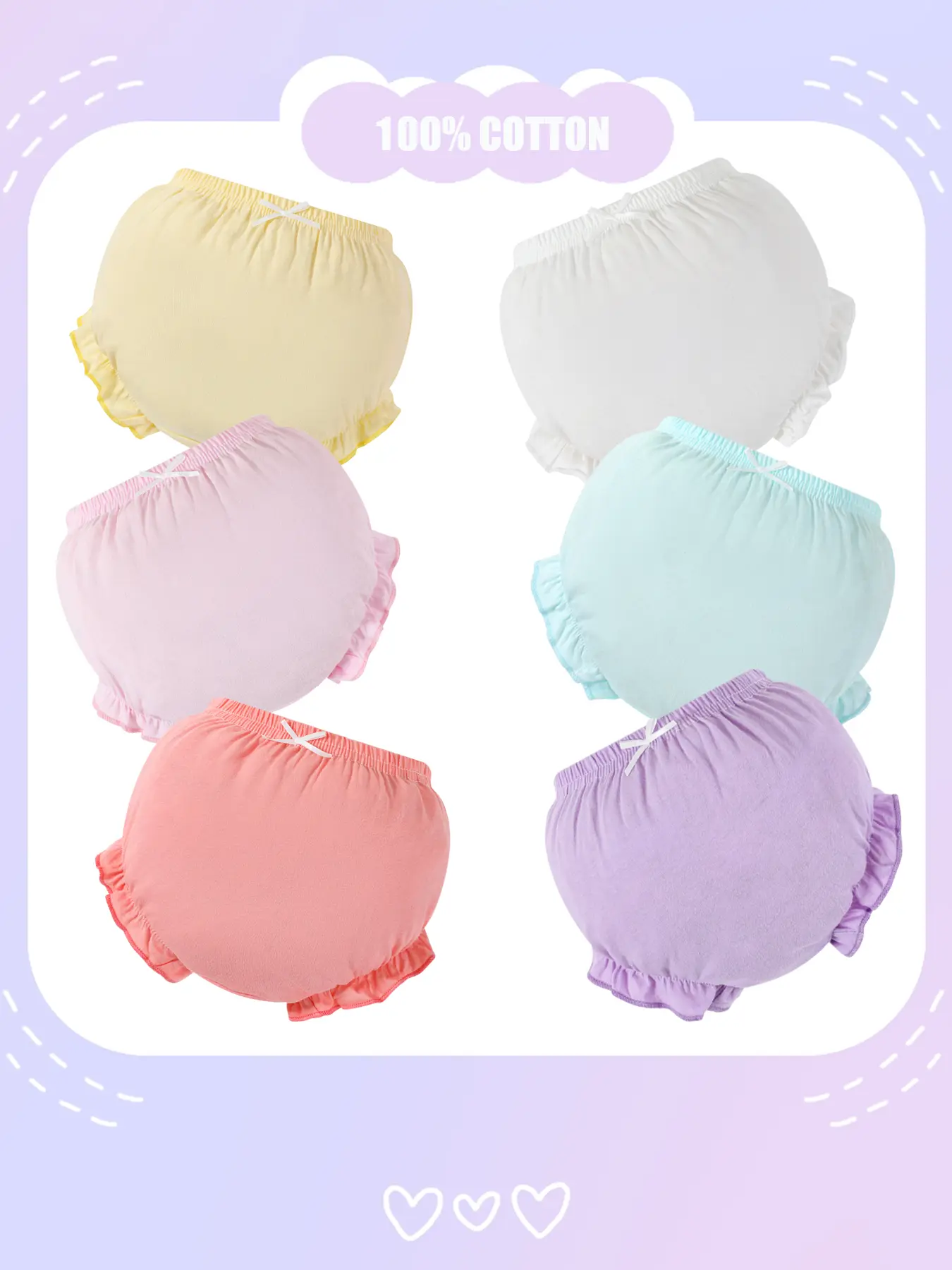 6-Pack Cotton Solid Bloomers Underwear Infant Baby Ruffle Undies Breathable Soft Briefs Toddler Girls Panties Kids Assorted Boxer Underpants