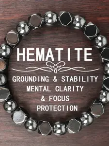 A men's hematite and gallstone bracelet, High quality bracelet, for mental clarity and focused protection, a vintage bohemian accessory bracelet, with a simple design for everyday wear, a great holiday gift