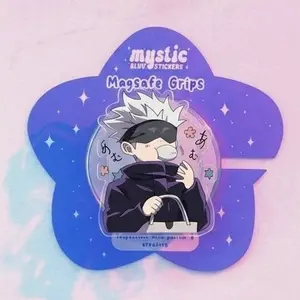 Magnetic Phone Grip Cute Chibi Gojo Anime, Magsafe Compatible Kindle Holder, Kawaii Aesthetic High-quality Print, Removable Gift for Readers