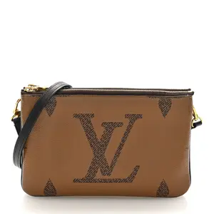 Pre-owned Louis Vuitton leather Small Leather Goods Reverse Monogram Giant Double Zip Pochette Z 780