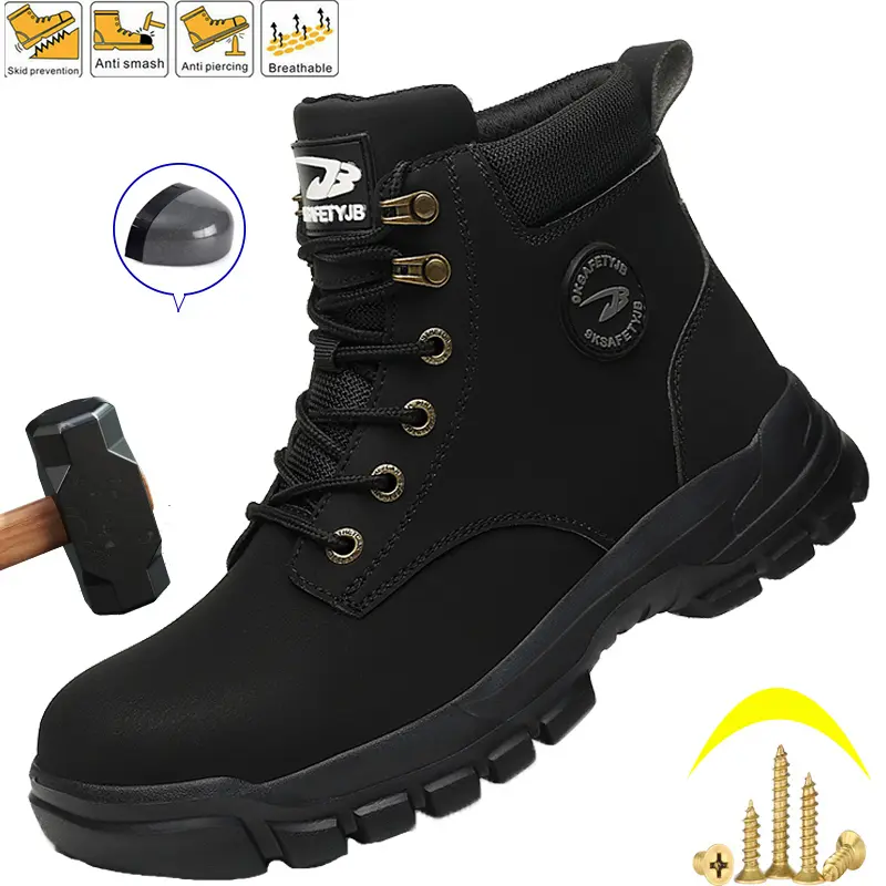 Waterproof Safety Boots Men Indestructible Steel Toe Work Boots Anti-smash Stab-resistant Safety Shoes Anti-slip Protective Boots Construction Work Shoes wear resistant Roofing Shoes New Fashion