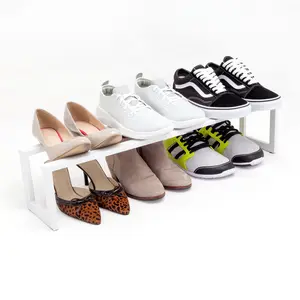 Qualiazero Expandable Shoe Rack - Matte White or Matte Gray, Adjustable Organizer for Shoes, Heavy-Duty Metal, Space-Saving Design for Entry Room