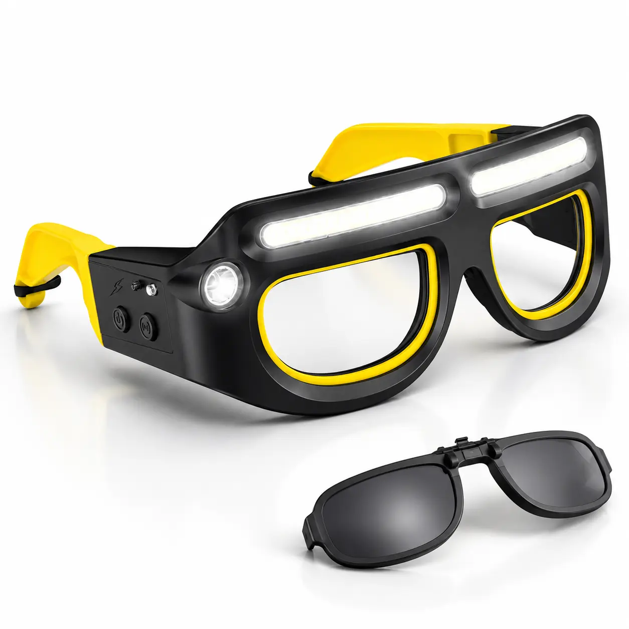 LED Headlamp Glasses with Motion Sensor, USB-C Rechargeable Lighted Goggles, 5 Modes Hands-Free Light for Camping, Car Repair & Night Running
