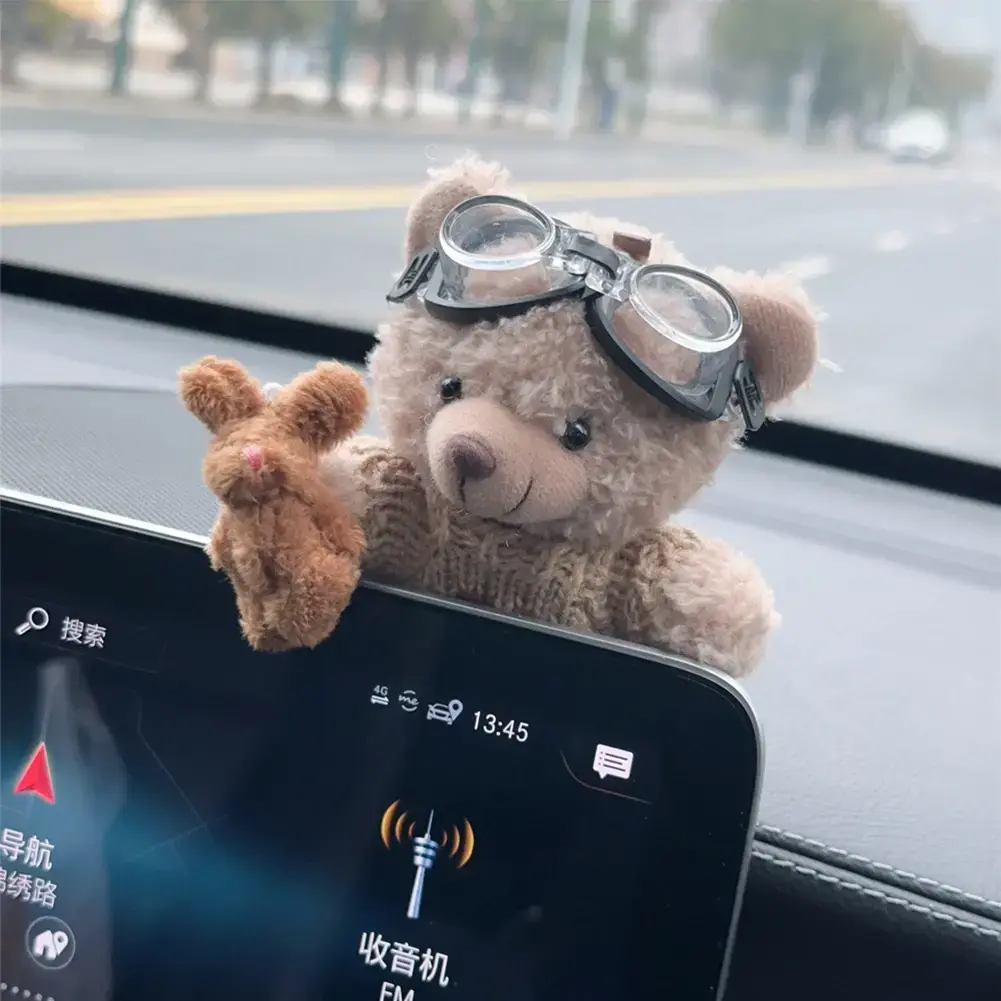 Car Interior Dashboard Ornaments Plush Bear Car Center Console Ornaments Decoration Auto Accessories for Home Office Gifts