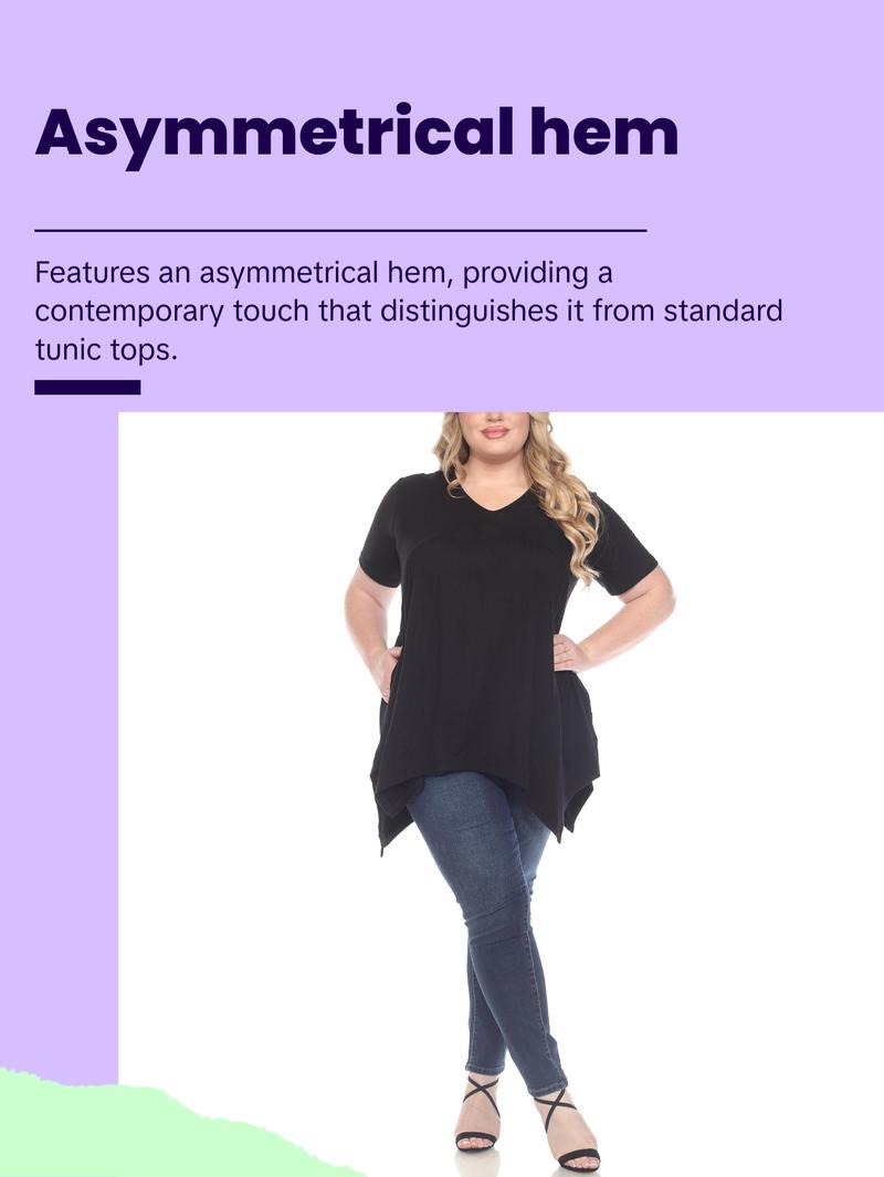 White Mark Short Sleeve Shirred Front Knit Tunic Top with Pockets, Women's Plus, 1X-3X White Mark Short Sleeve Shirred Front Knit Tunic Top with Pockets, Women's Plus, 1X-3X