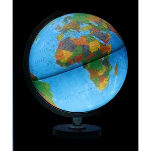 Replogle Made in USA Livingston 12” Illuminated Raised Relief Desk Globe with Blue Ocean Political & Topographical Map for Enhanced Workspace