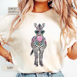 Comfort Colors Colorful Zebra Y2k Graphic Tee, Zebra Bubblegum Sunglasses Unisex T-Shirt - Perfect Gift for Fans