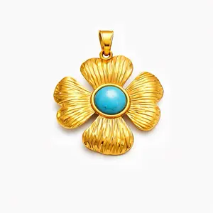 Maite Jewelry FLOR IMPERIAL TURQUESA Pendant with Turquoise Center and Gold Plated Flower Design