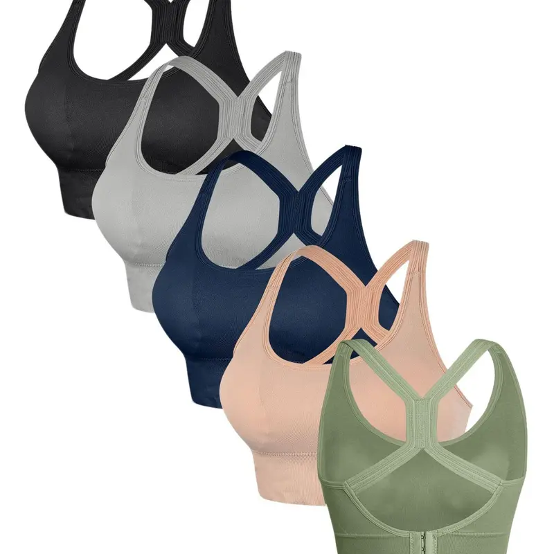 5 Pack Women's Seamless Sports Bras with Open Back Design, Medium Support Yoga Tops for Gym and Fitness, Stylish Activewear for an Active Lifestyle, Workout Bra, Workout Clothes Women