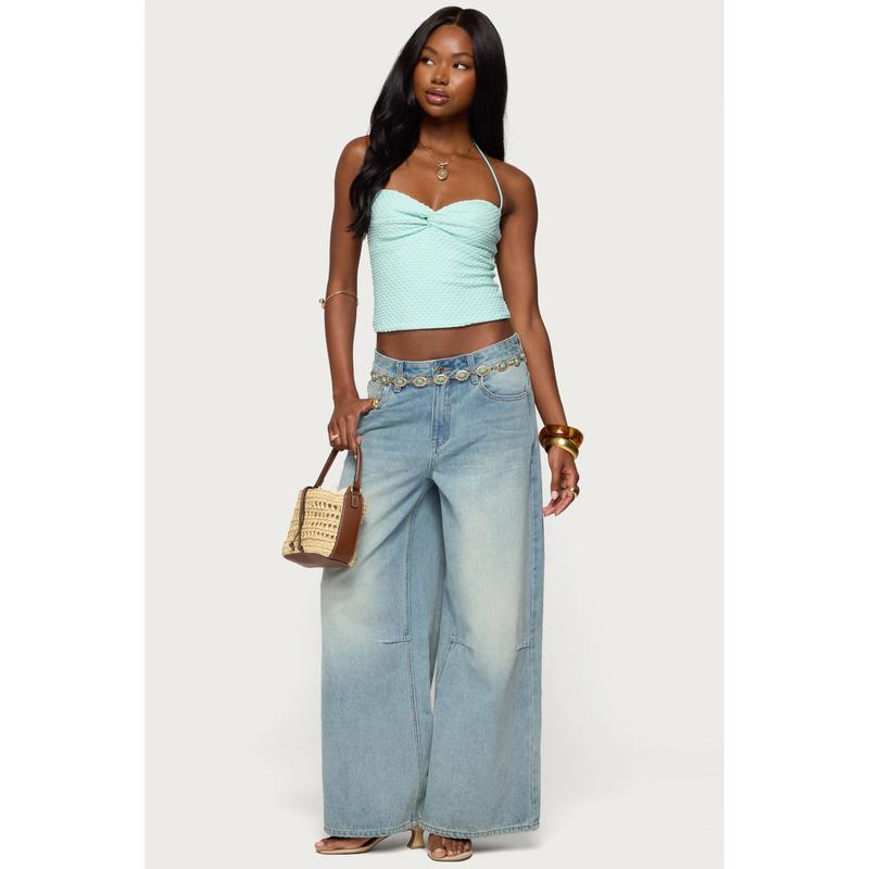 Zoee Twisted Textured Halter Top