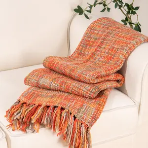 Rust Orange Throw Blanket for Couch, Bed, Boho Colorful Throw Blanket with Tassels, Halloween Decor, Fall Throw Blankets for  Decor, 50"x60"