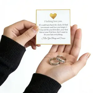 I Fvcking Love You Ring – Adjustable Titanium Steel Ring, Tarnish-Free Hypoallergenic One Size Fits All, Daily Reminder Gift with Message Card clear