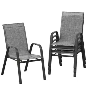 GAOMON Patio Chairs Set of 4, Outdoor Stackable Dining Chairs with Textilene Fabric, All-Weather Deck Stacking Chairs with High Back for Backyard Poolside Garden Balcony, Grey
